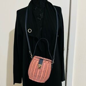 BAMBOO Pink Wooden/Rafia Clutch Tote Shoulder Crossbody Bag